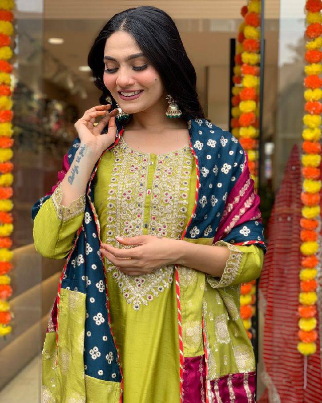 Viscose Chanderi Embroidered Suit Set with Jacquard Dupatta
