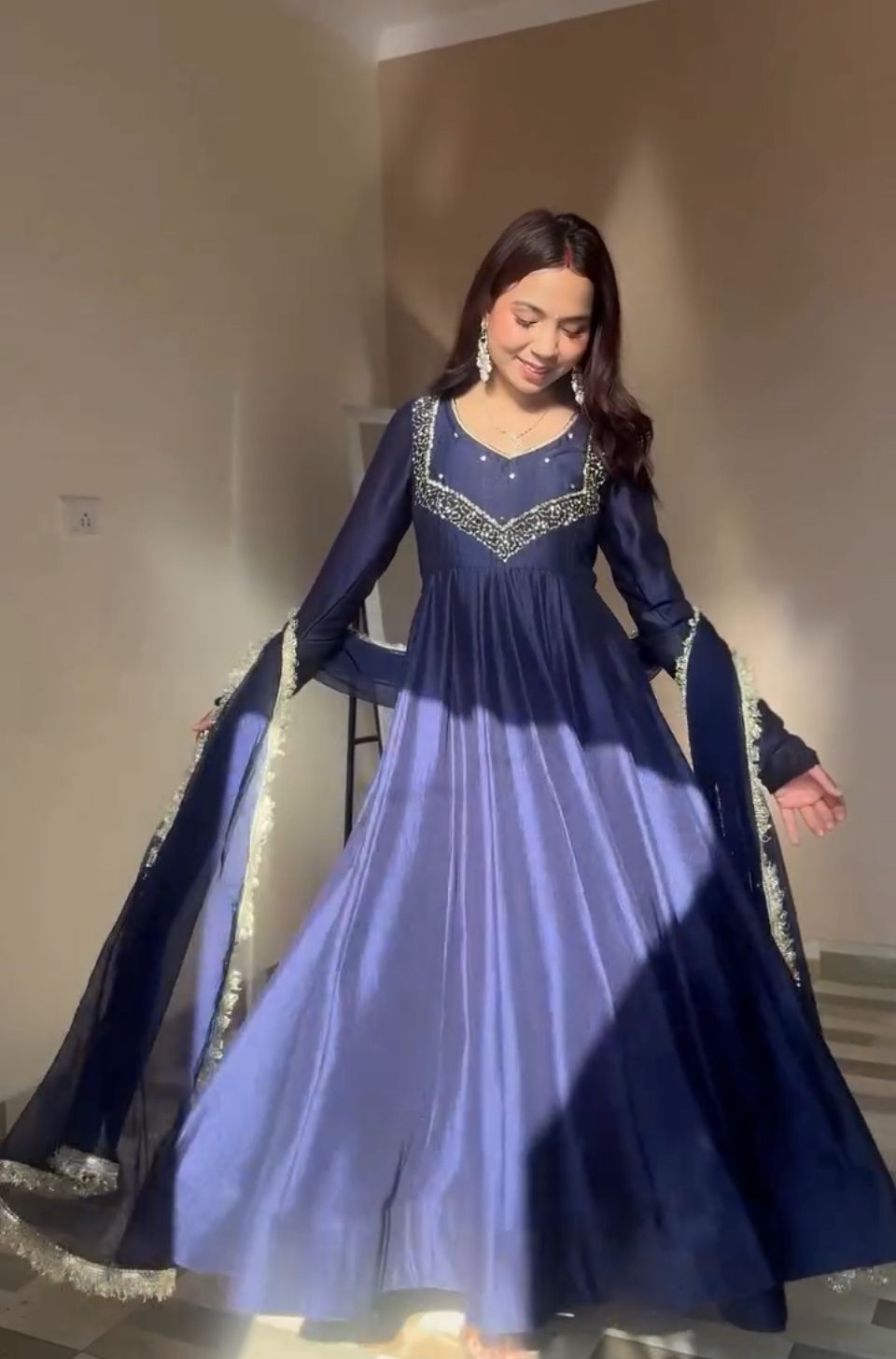 Designer Embroidered Gown Set with Dupatta & Pant – Party Wear