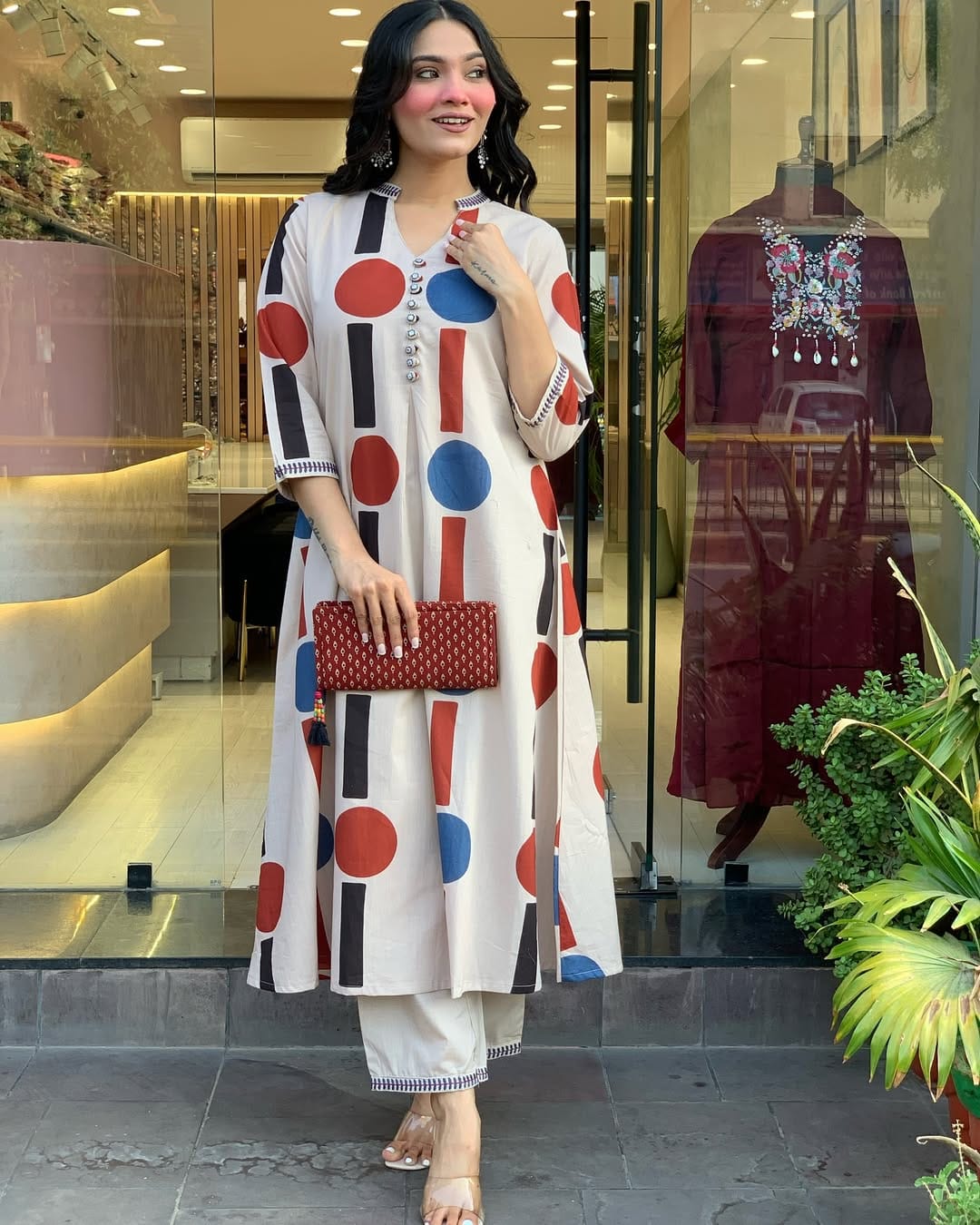 Elegant Cotton Co-Ord Set with Porcine Print