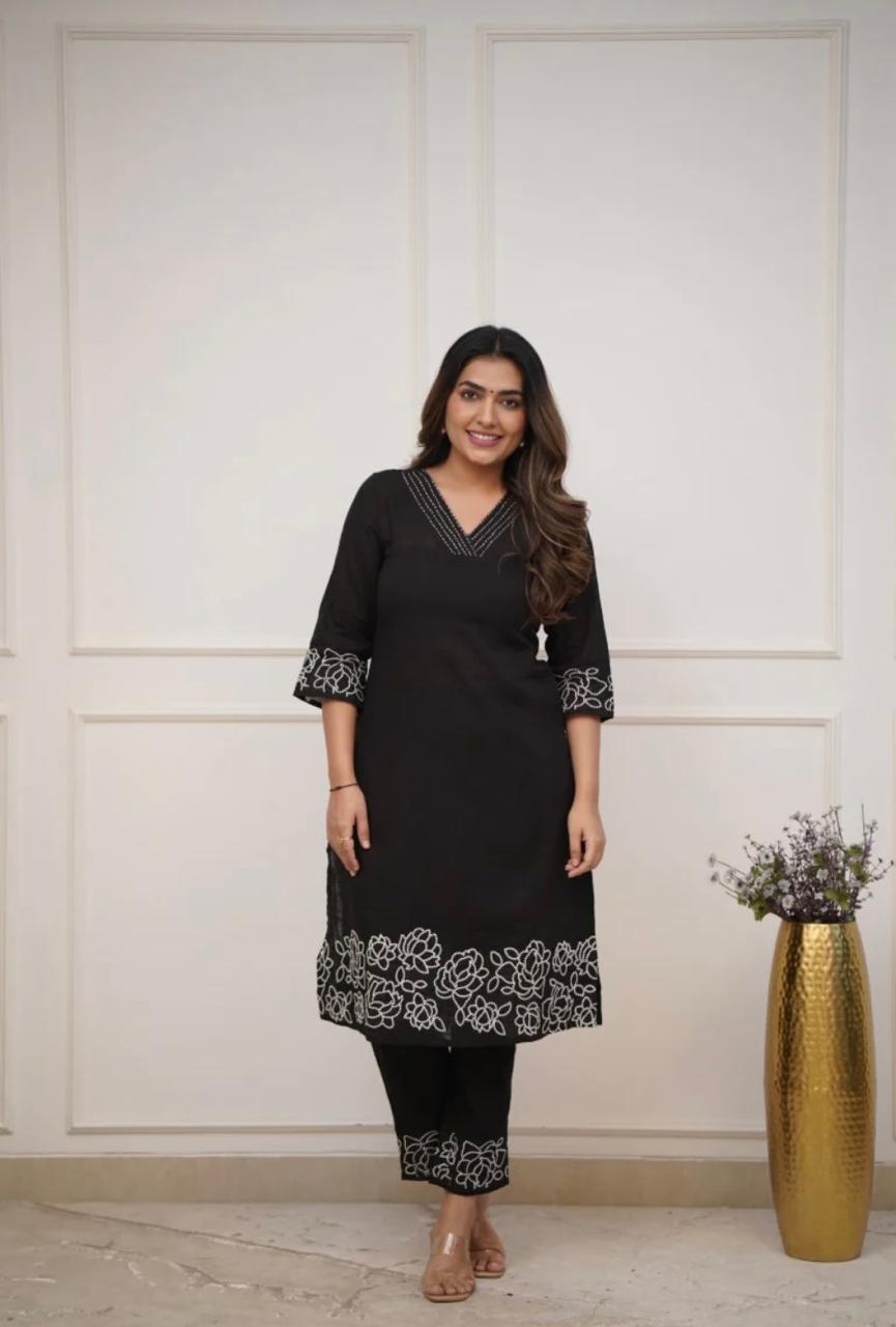 Elegant Cotton Embroidered Kurti Pant Set for Women