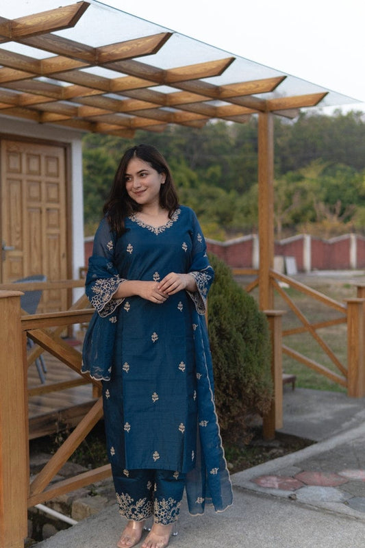 Elegant Chanderi Embroidery Kurti Palazzo Set – RAASHA