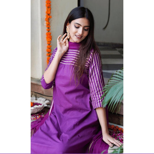 Rayon Gotta Work Kurti Set with Palazzo & Dupatta
