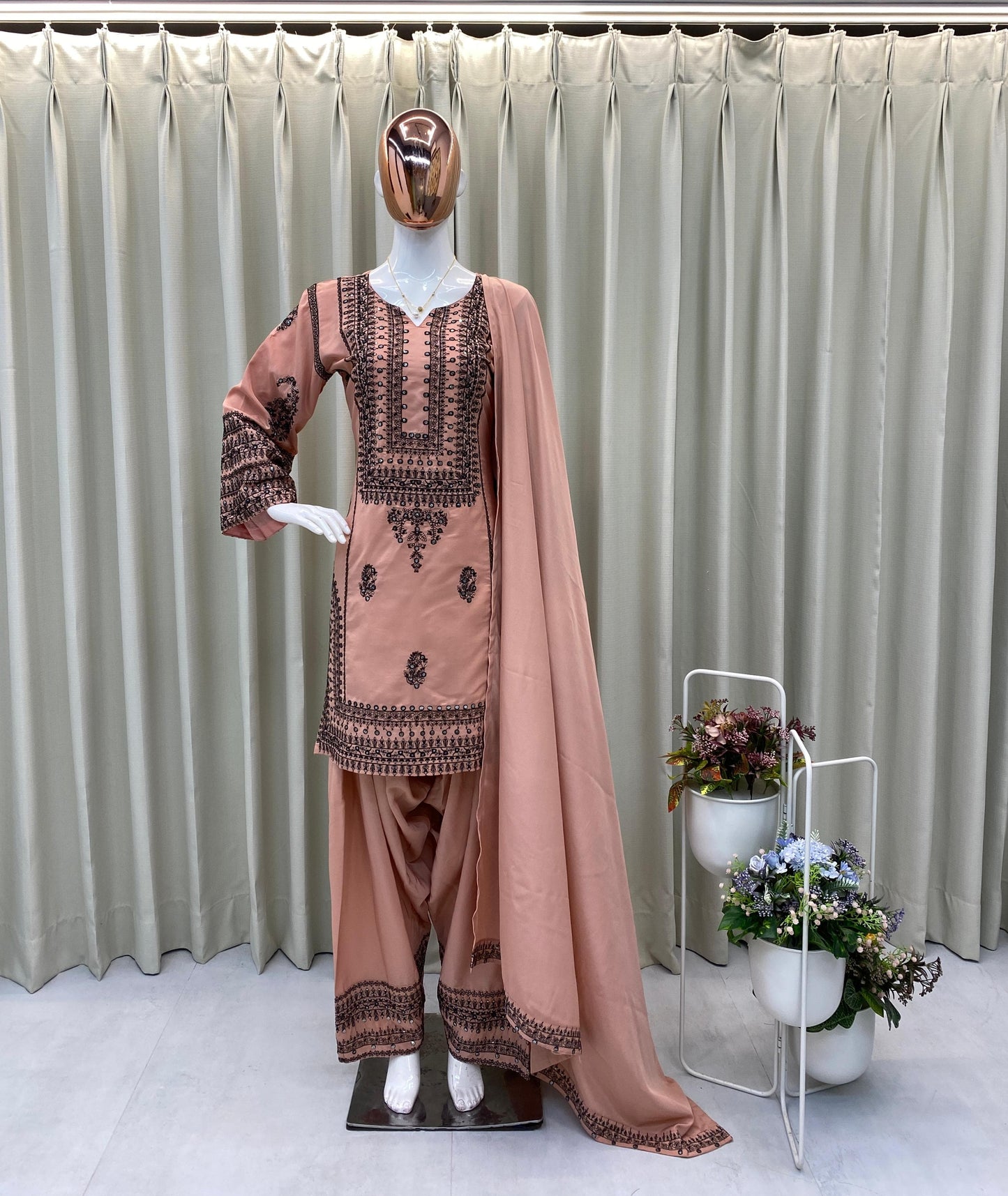 Designer French Crepe Farsi Salwar Suit – Party Wear