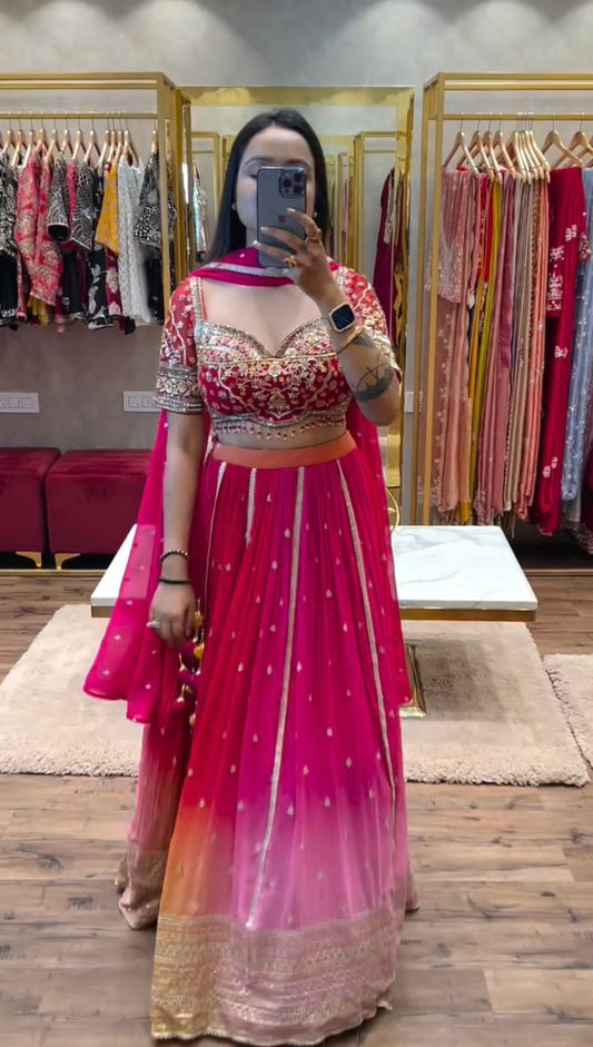 Heavy Sequin Embroidered Chinon Lehenga Choli Set – Magenta