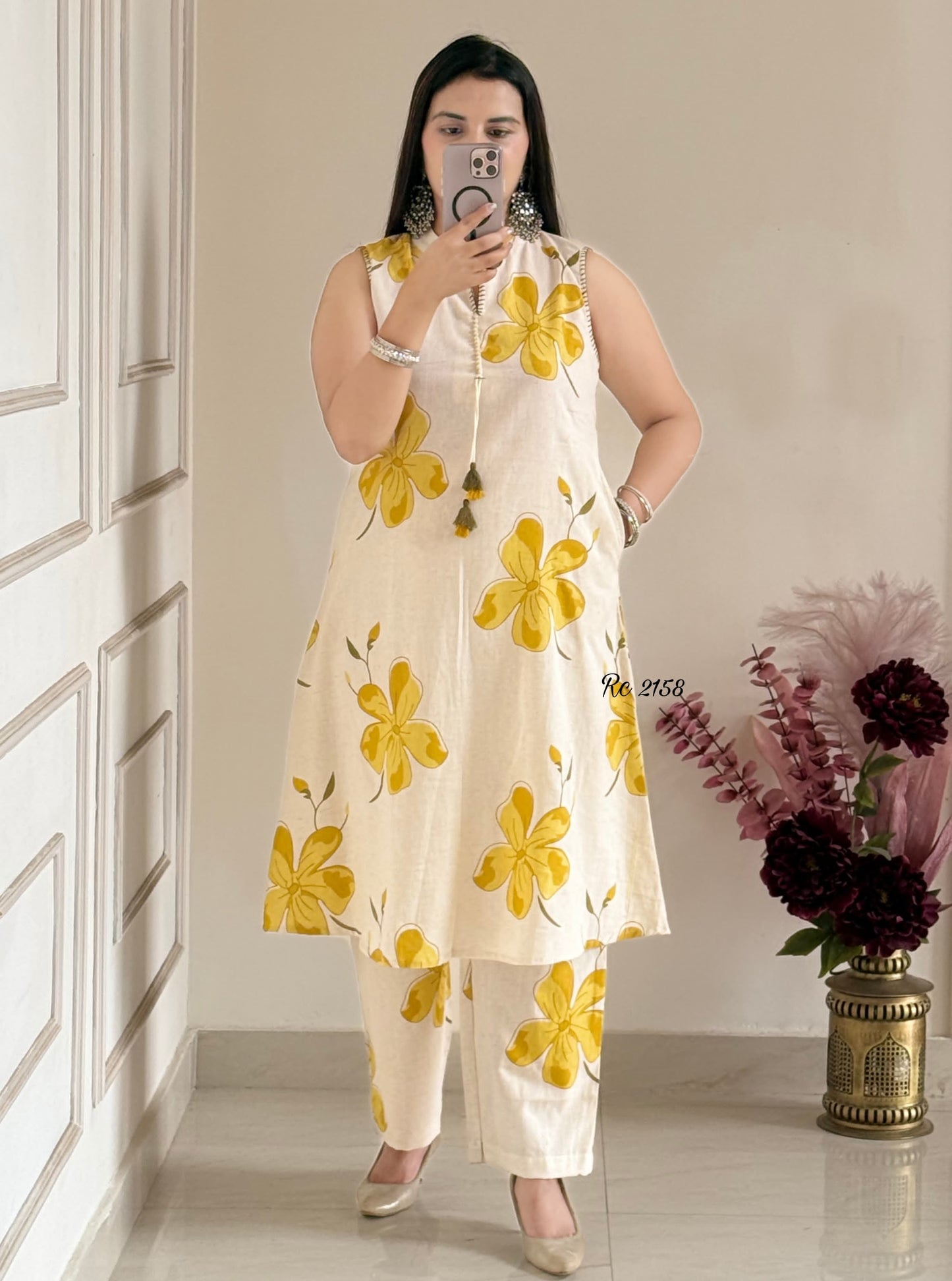 Floral Cotton Khadi Kurti Palazzo Set – Heavy Flex Fabric