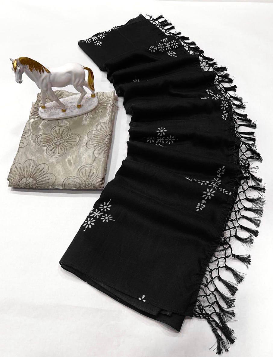 Soft Muslin Cotton Silk Saree with Embroidered Blouse
