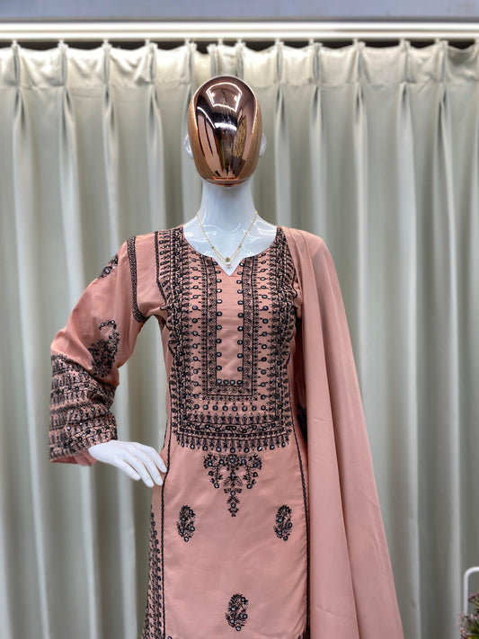 Designer French Crepe Farsi Salwar Suit – Party Wear