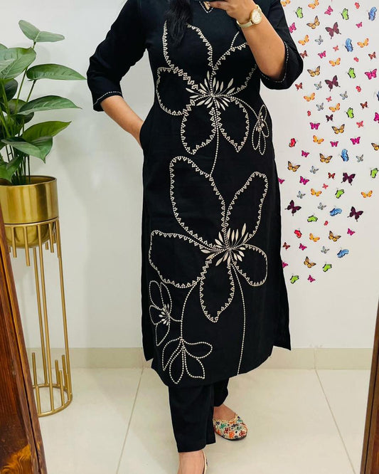 Elegant Cotton Embroidered Kurti Pant Set for Women