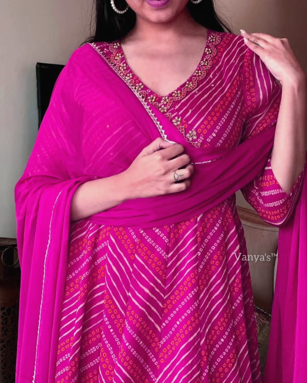 Festive Bandhej Anarkali Suit Set for Women