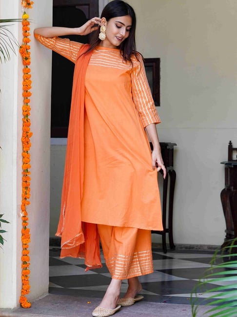 Rayon Gotta Work Kurti Set with Palazzo & Dupatta