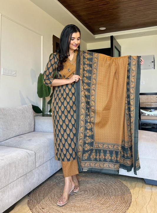 Premium Azrak Pure Cotton Suit Set with Handwork & Dupatta