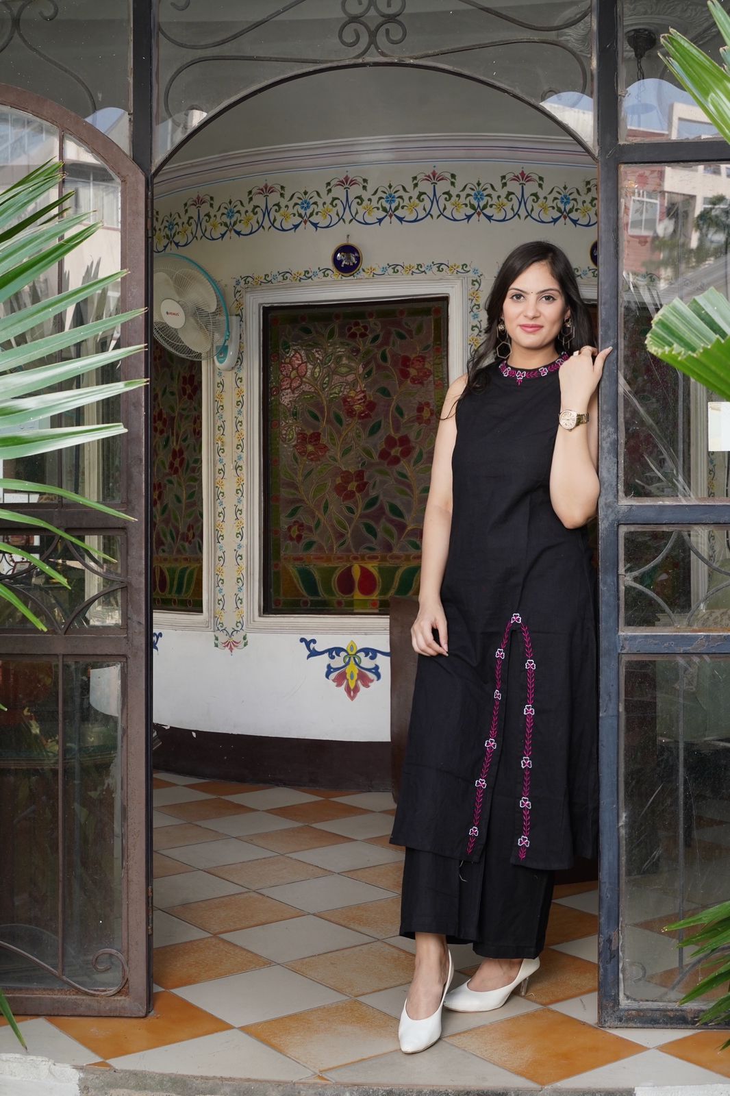 Premium Embroidered A-Line Cotton Slub Kurta Set