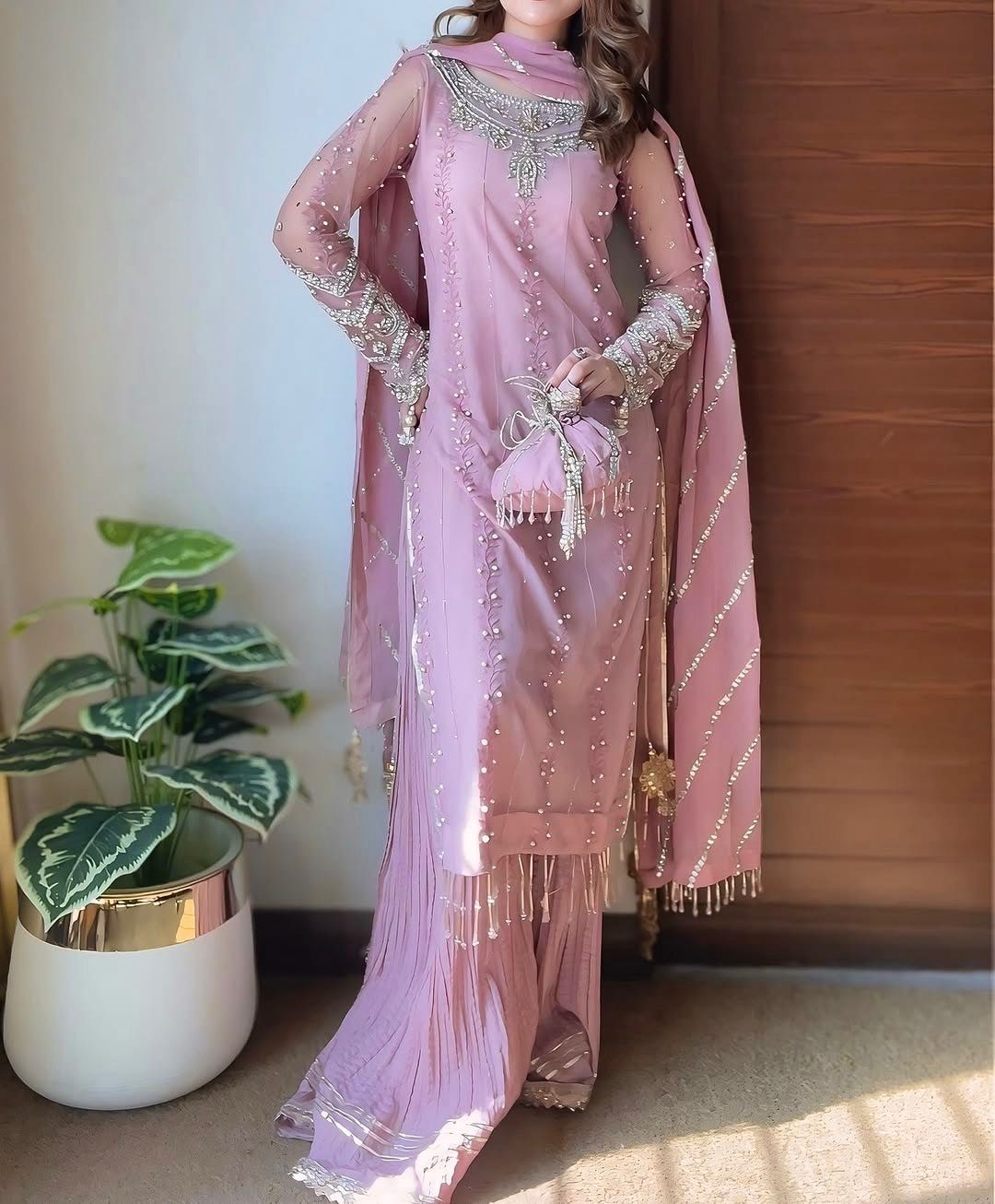 Designer Faux Georgette Party Wear Suit Set with Embroidery