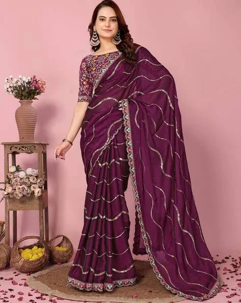 Designer Embroidered Rangoli Saree with Stitched Blouse