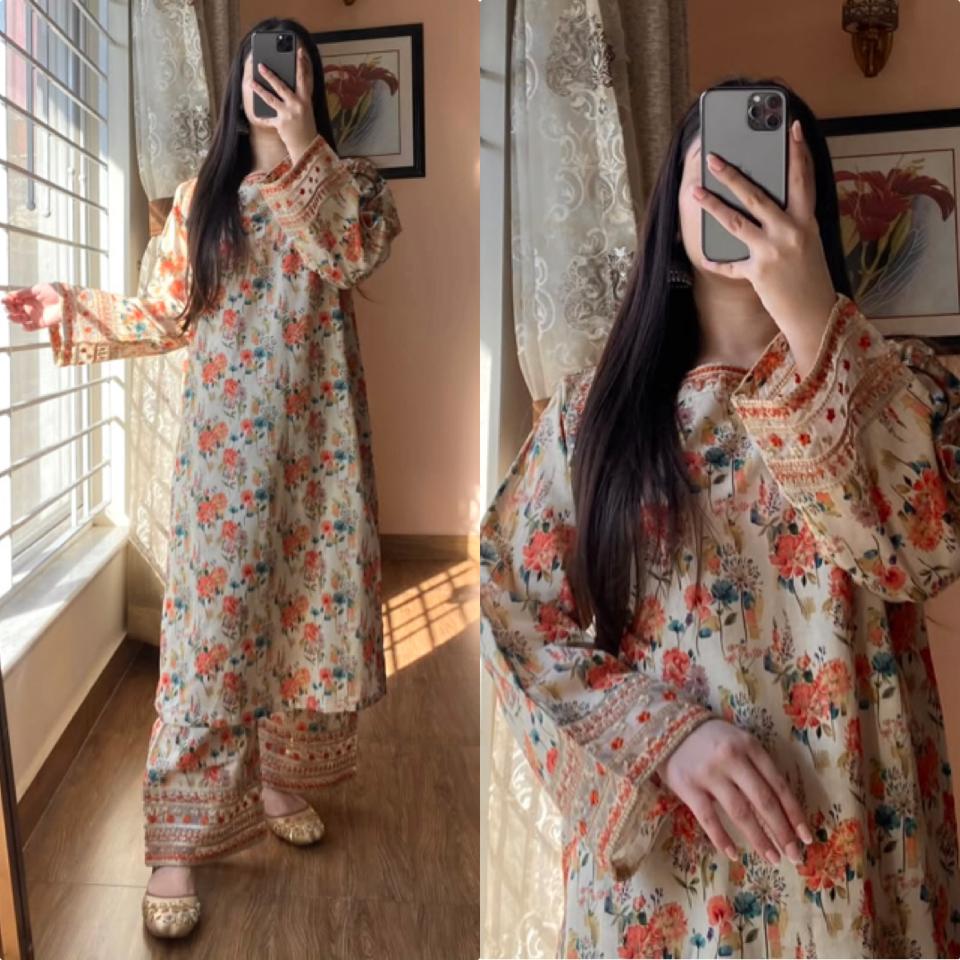 Designer Roman Silk Kurti Plazzo Set | Sequin Embroidered Party Wear