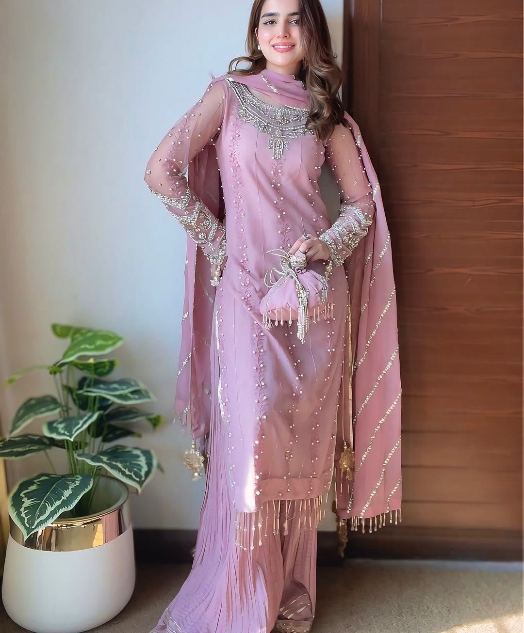 Designer Faux Georgette Party Wear Suit Set with Embroidery