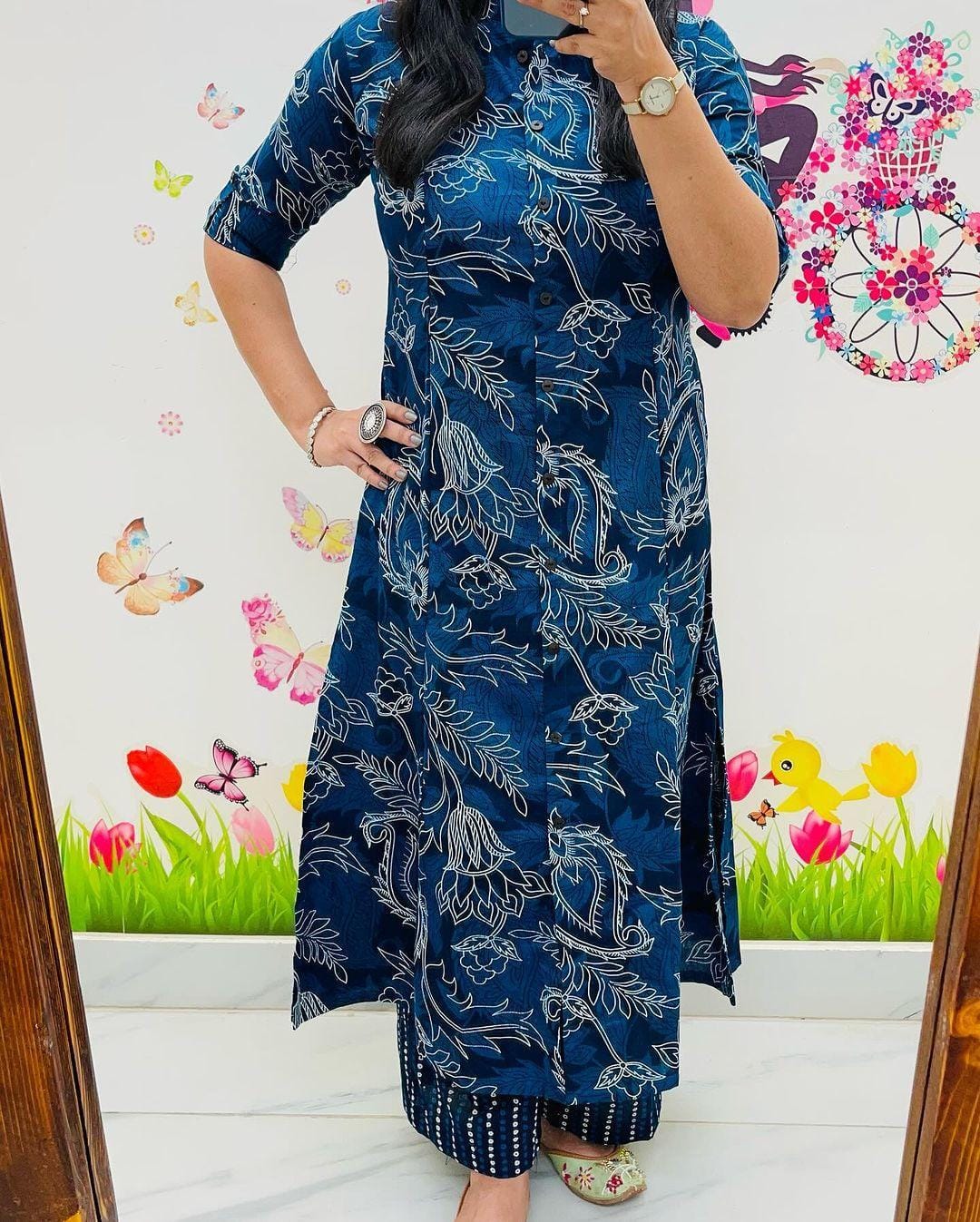 Premium Floral Fine Cotton Kurti Palazzo  co-ord Set
