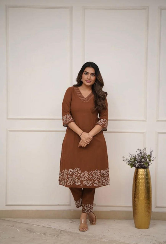 Elegant Cotton Embroidered Kurti Pant Set for Women