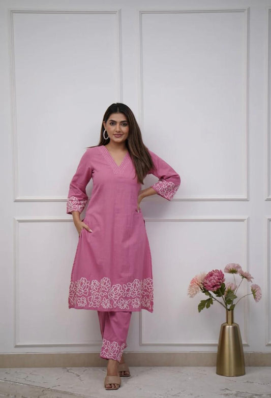 Elegant Cotton Embroidered Kurti Pant Set for Women