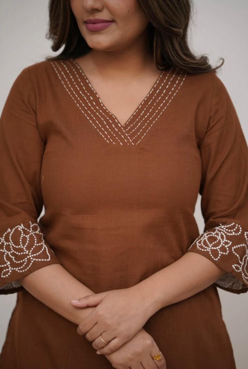 Elegant Cotton Embroidered Kurti Pant Set for Women