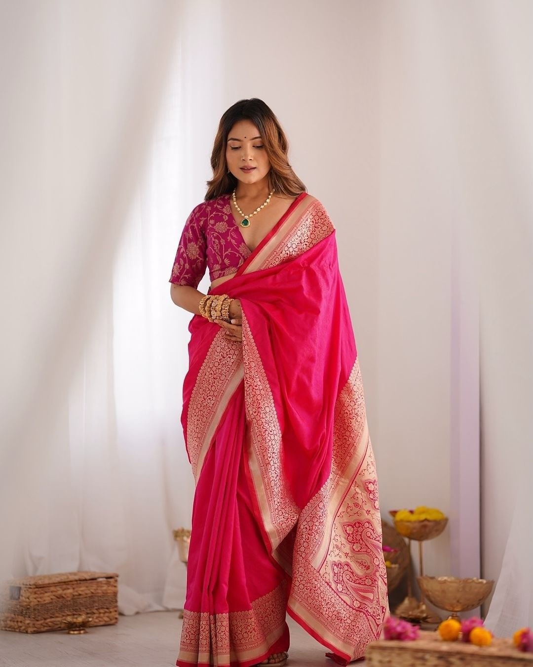 Soft Lichi Silk Saree with Jacquard Border