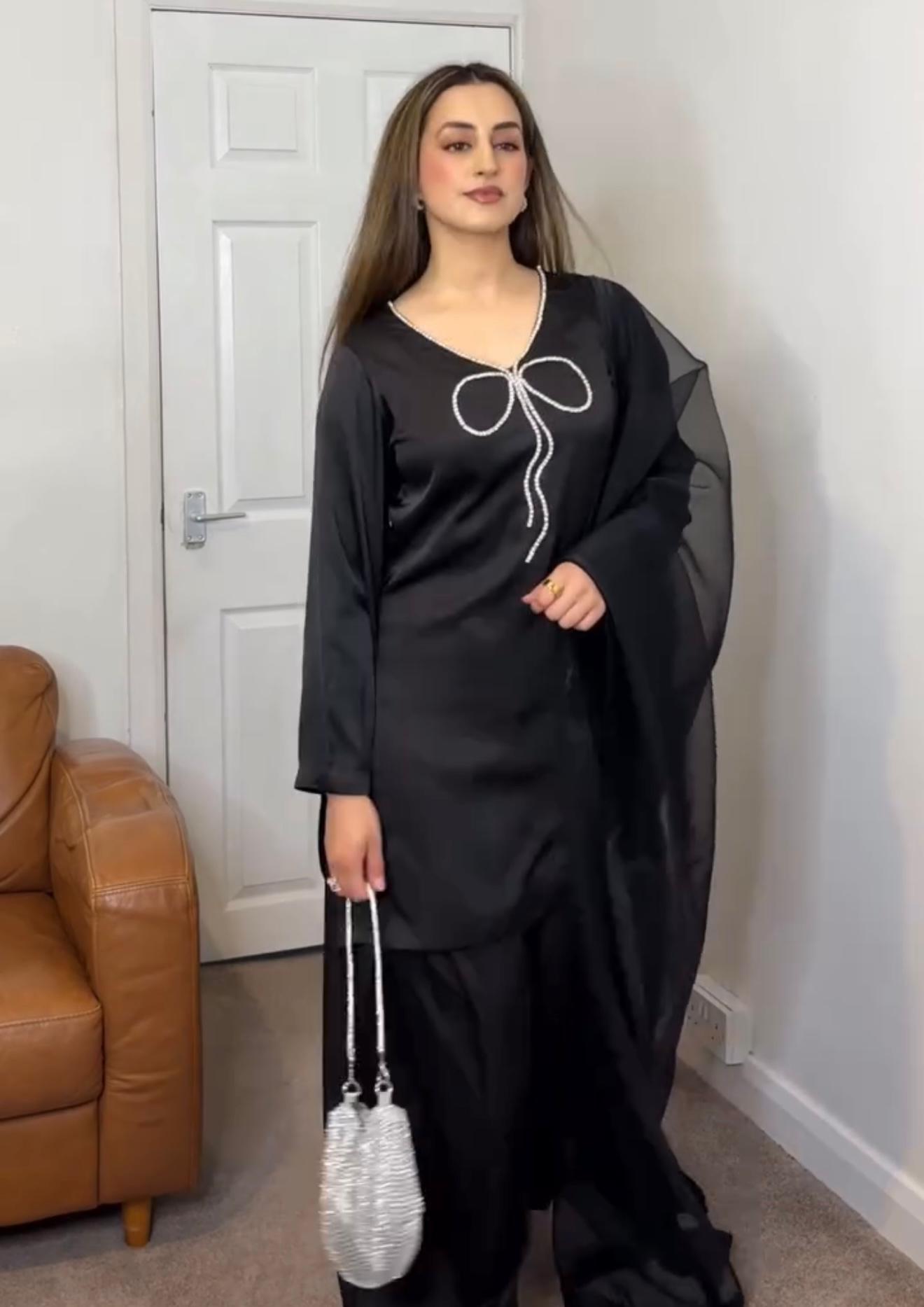 Designer Crepe Top Palazzo Dupatta Set for Women – Party Wear