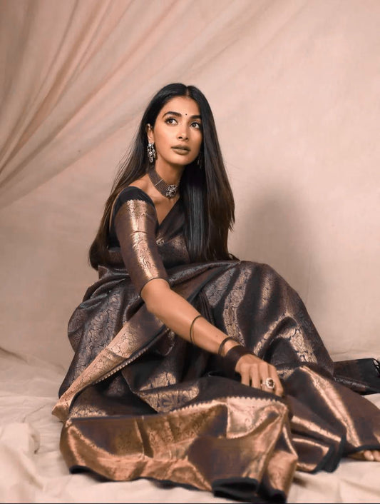 Soft Lichi Silk Banarasi Saree with Jacquard Work & Blouse