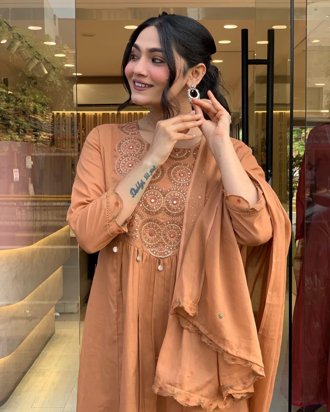 Elegant Embroidered Cotton Anarkali Kurta Set with Dupatta
