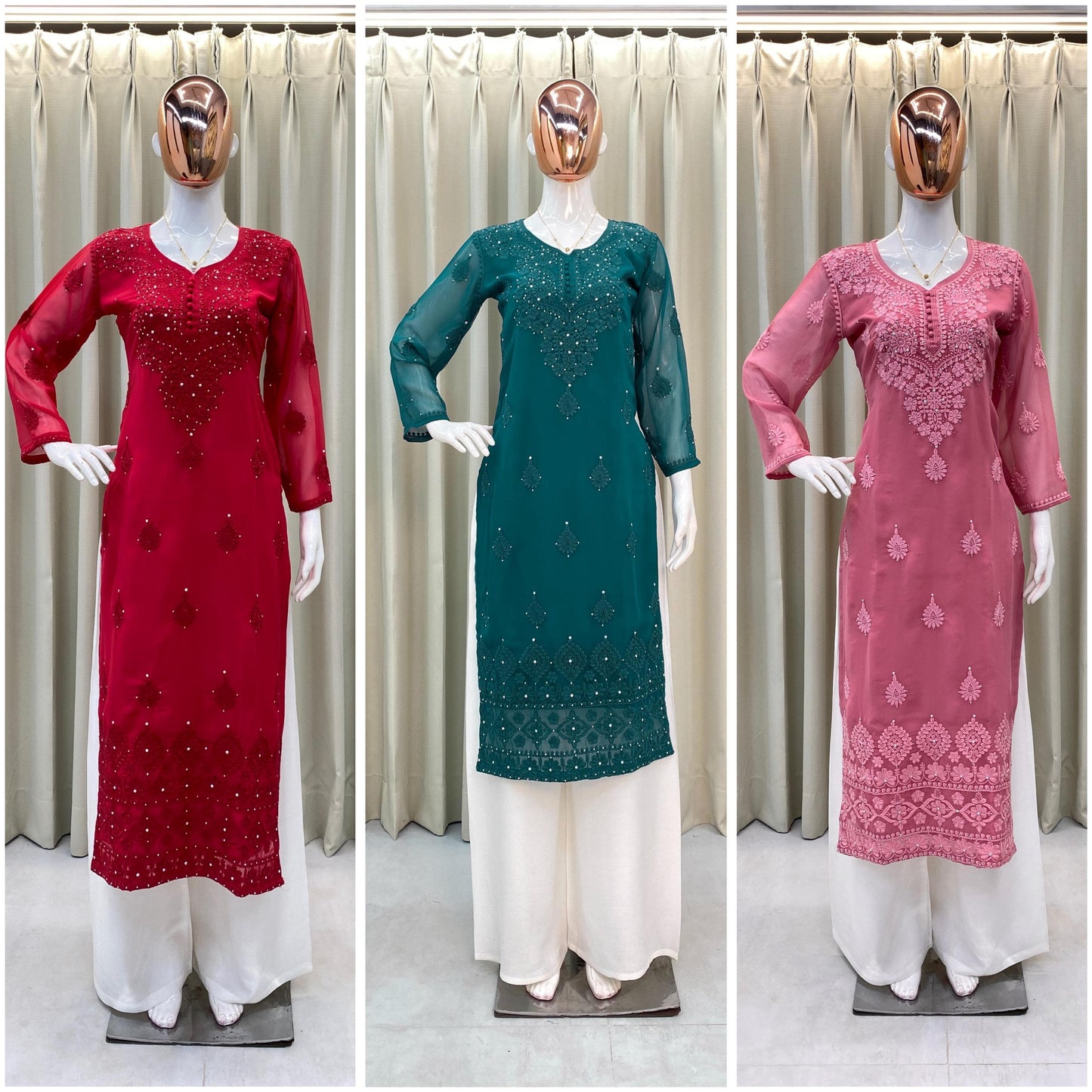 Designer Georgette Embroidered Top with Plazo Set