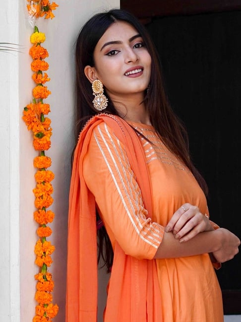 Rayon Gotta Work Kurti Set with Palazzo & Dupatta