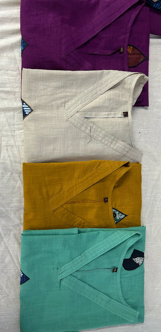 Pure Cotton Slub Kurti Plazo Set with Handwork