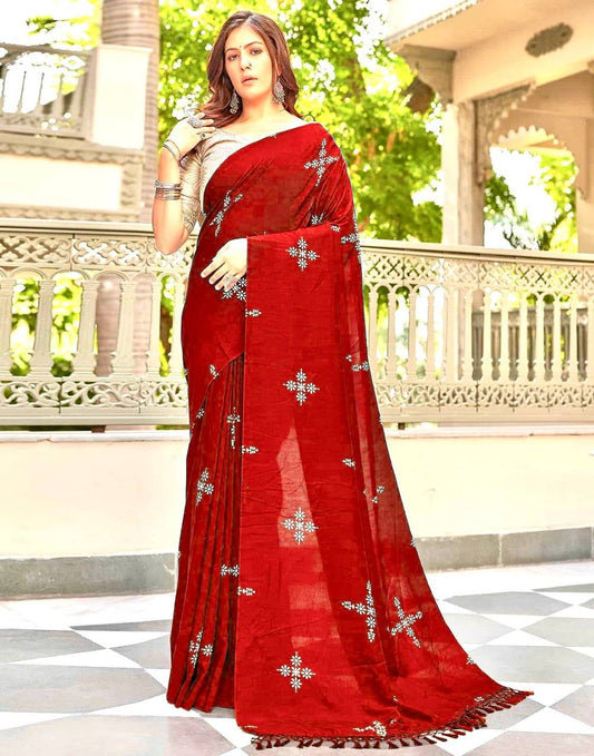 Soft Muslin Cotton Silk Saree with Embroidered Blouse