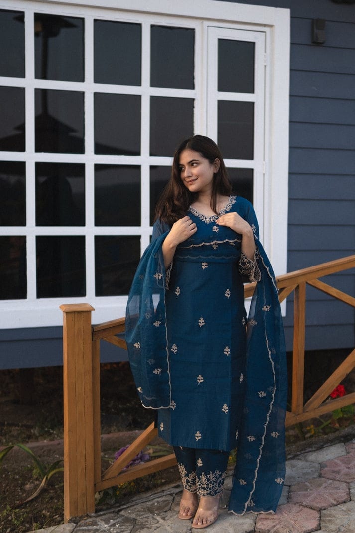 Elegant Chanderi Embroidery Kurti Palazzo Set – RAASHA