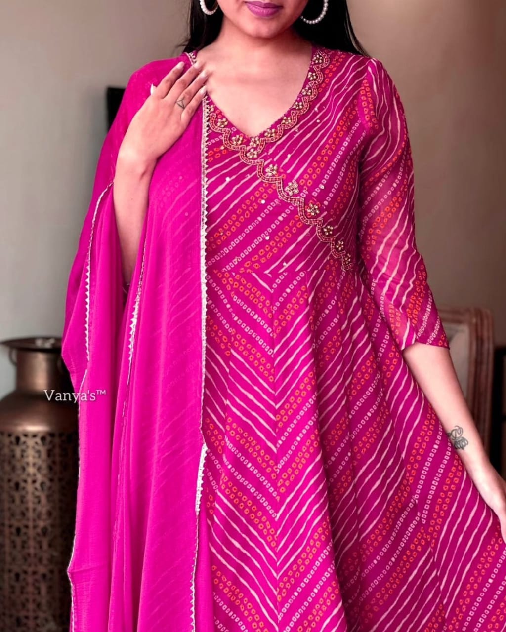 Festive Bandhej Anarkali Suit Set for Women