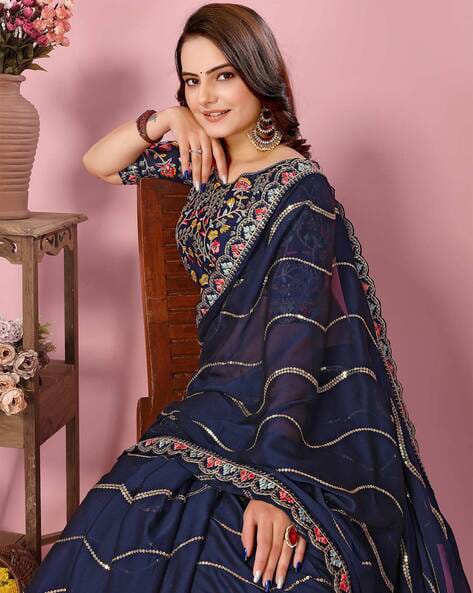 Designer Embroidered Rangoli Saree with Stitched Blouse