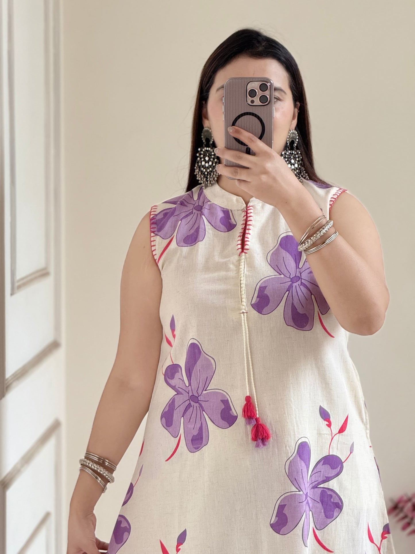 Floral Cotton Khadi Kurti Palazzo Set – Heavy Flex Fabric