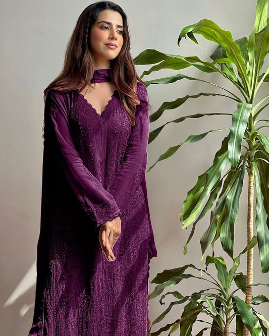 Chikankari Embroidered Fox Georgette Suit Set for Women