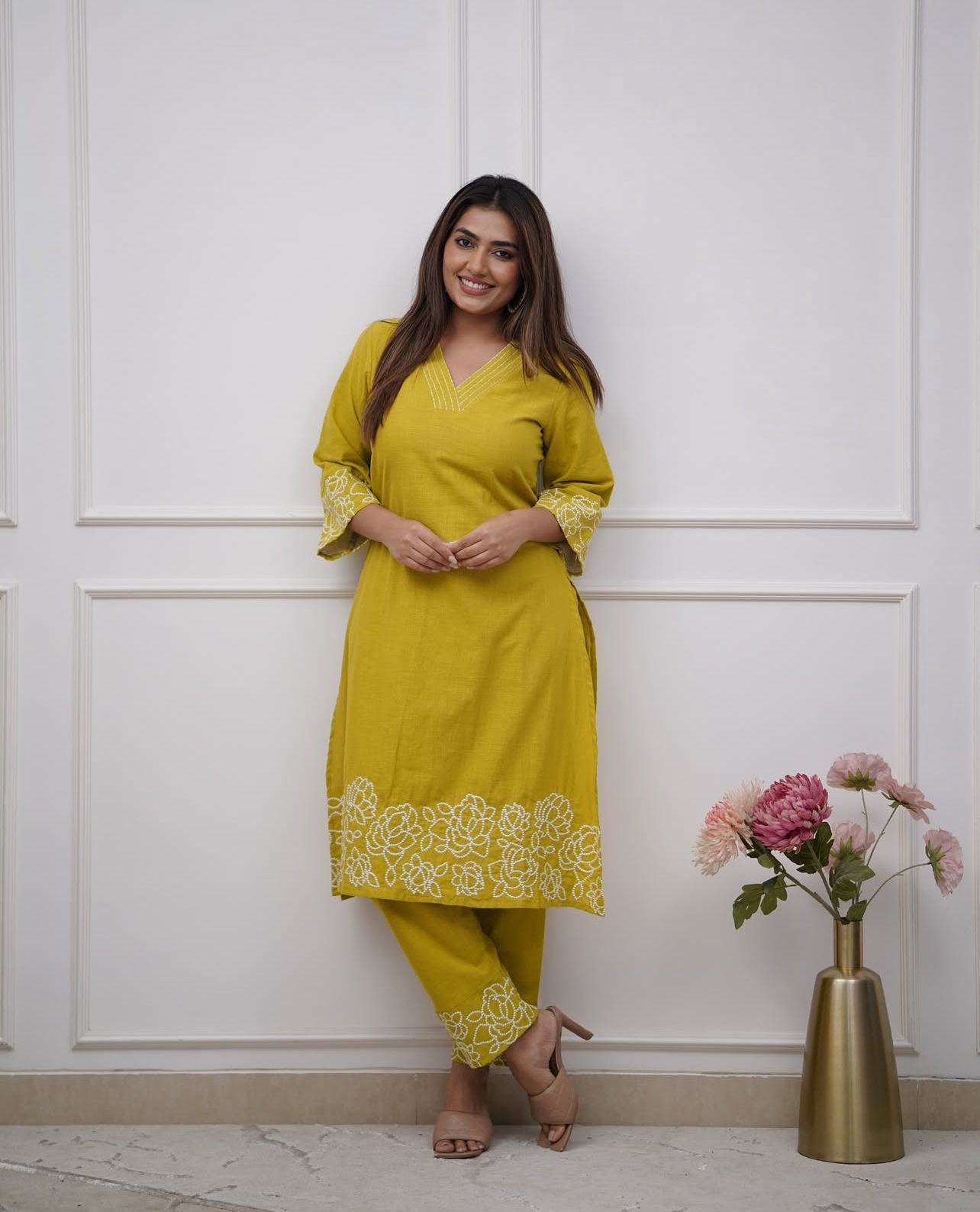 Elegant Cotton Embroidered Kurti Pant Set for Women