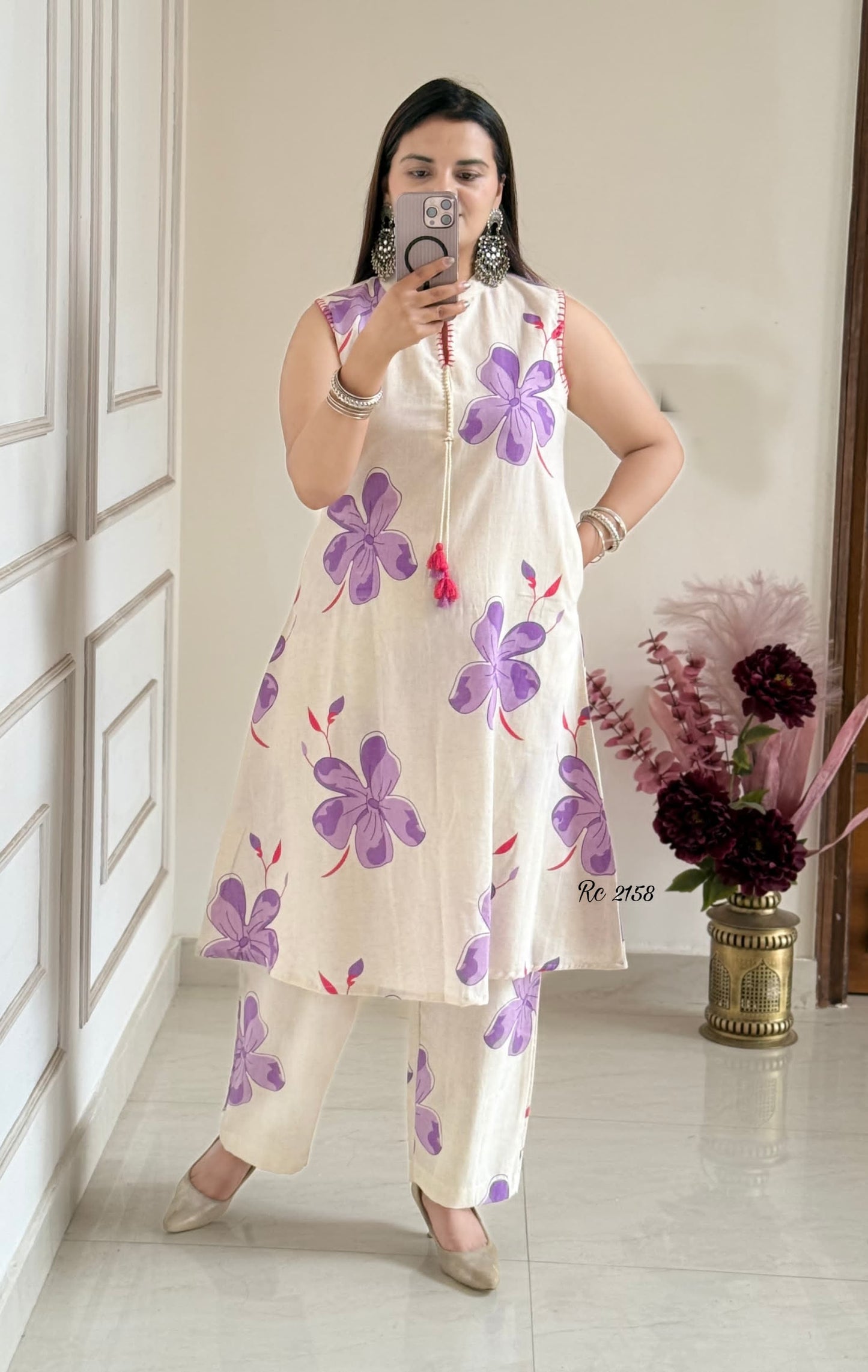 Floral Cotton Khadi Kurti Palazzo Set – Heavy Flex Fabric