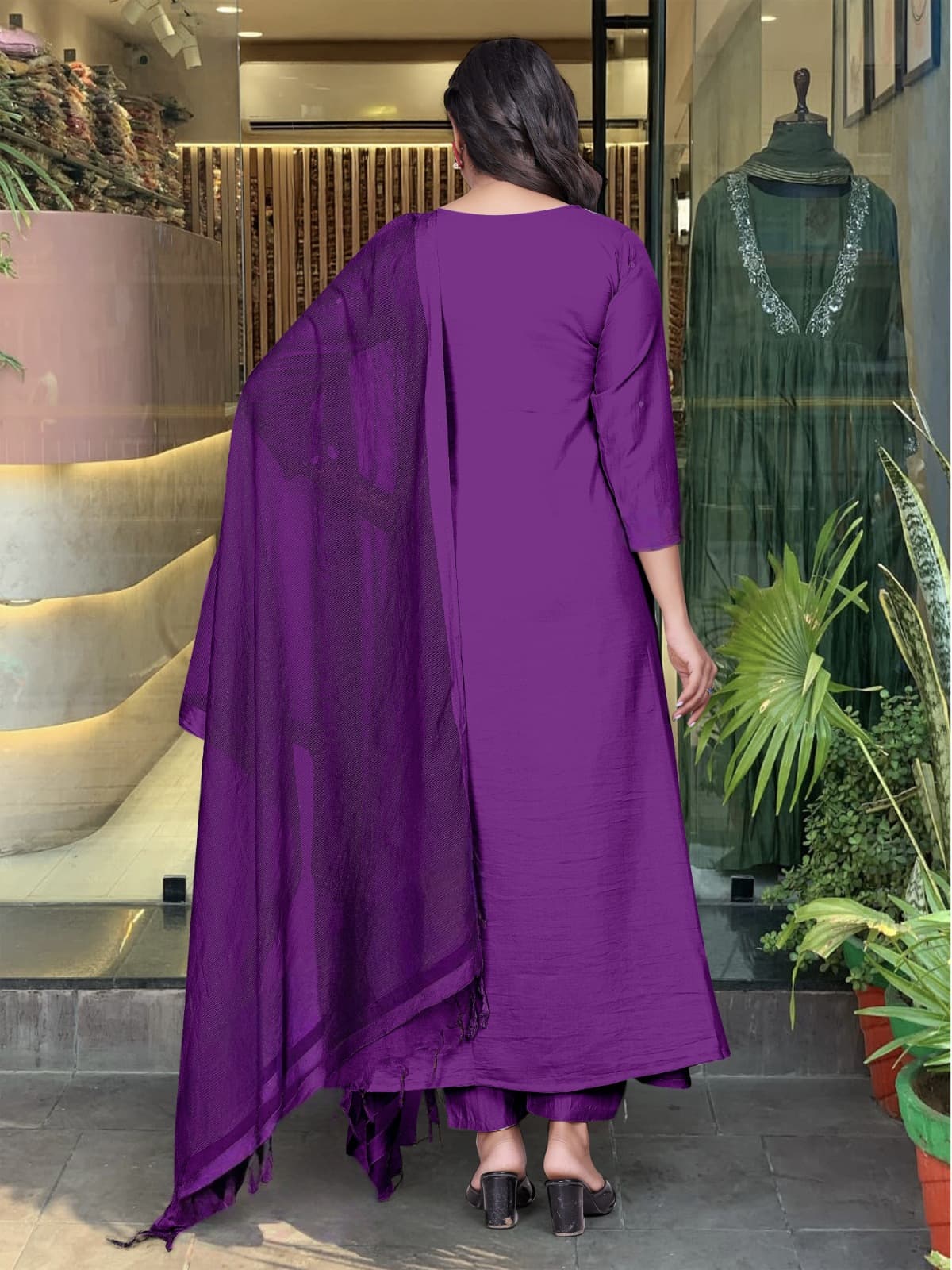Elegant Purple Viscose Chinon Embroidered Suit Set with Chanderi Dupatta