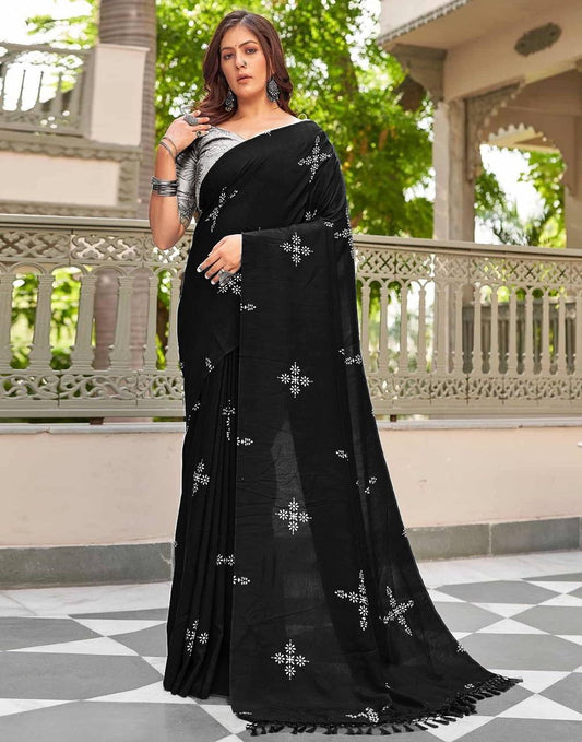 Soft Muslin Cotton Silk Saree with Embroidered Blouse