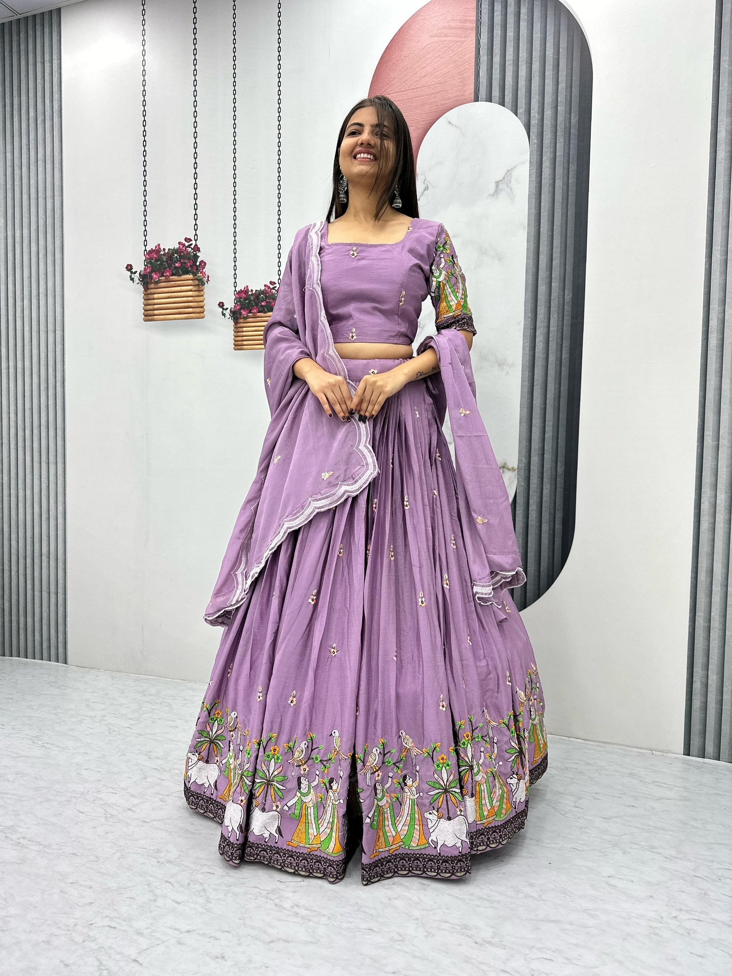 Designer Chinon Lehenga Choli Set with Embroidery & Sequin Work
