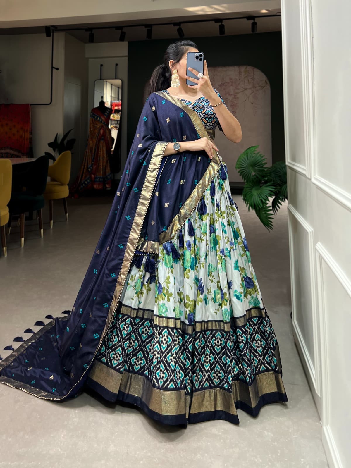 Tussar Silk Patola Print Lehenga Choli Set for Women