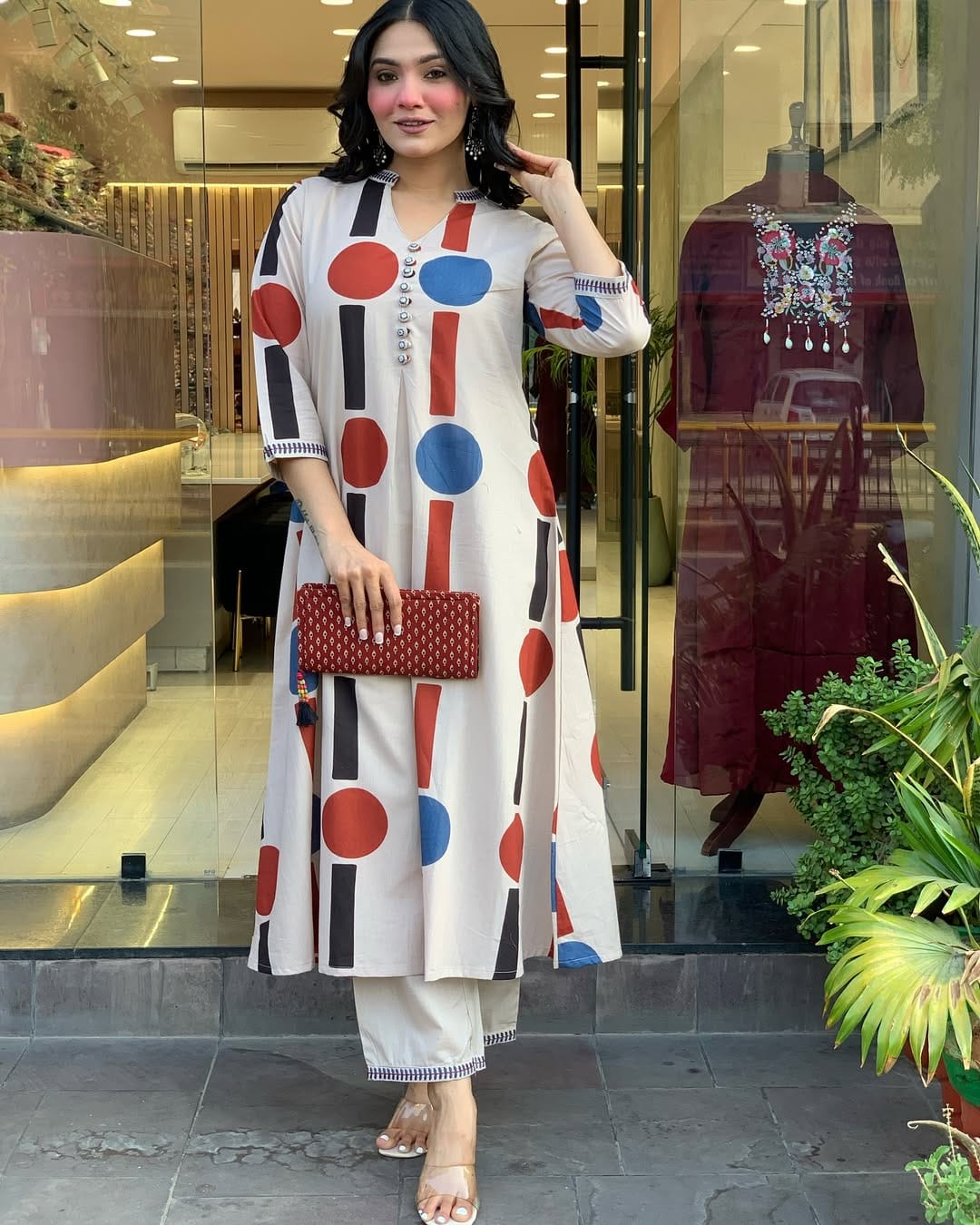 Elegant Cotton Co-Ord Set with Porcine Print