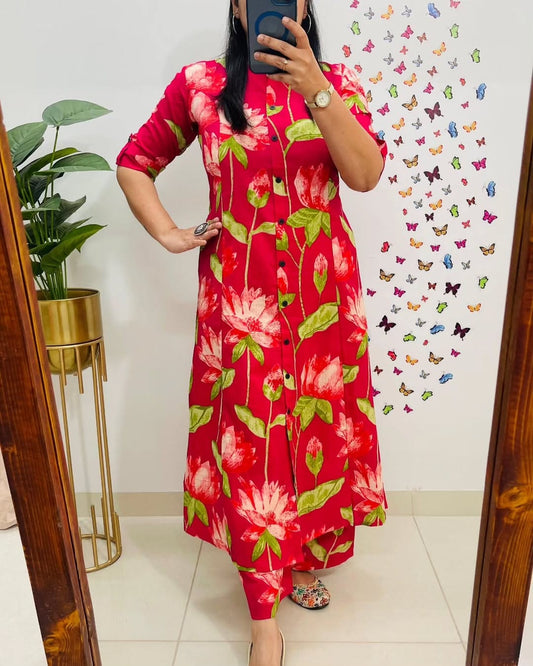Premium Floral Cotton Kurti Palazzo Co-ord Set for Women