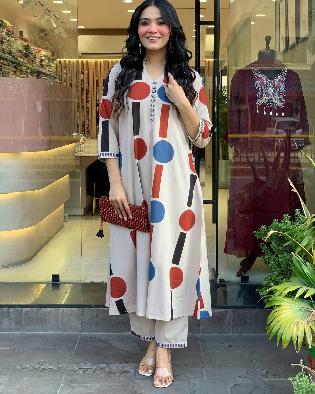 Elegant Cotton Co-Ord Set with Porcine Print