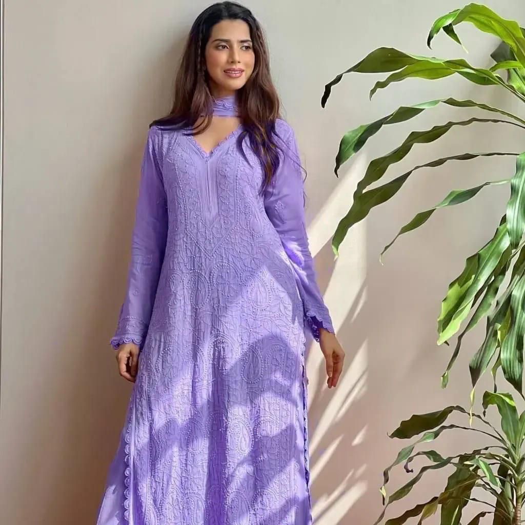 Chikankari Embroidered Fox Georgette Suit Set for Women